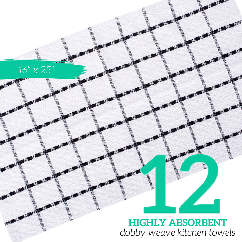  [AUSTRALIA] - GREEN LIFESTYLE 12 Pack Kitchen Towels (Black and White) Black and White