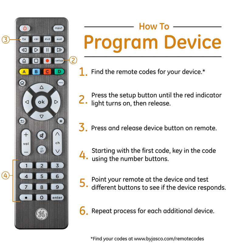  [AUSTRALIA] - GE Backlit Universal Remote Control for Samsung, Vizio, LG, Sony, Sharp, Roku, Apple TV, TCL, Panasonic, Smart TV, Streaming Players, Blu-Ray, DVD, Simple Setup, 4-Device, Graphite, 48848 4 Device Backlit