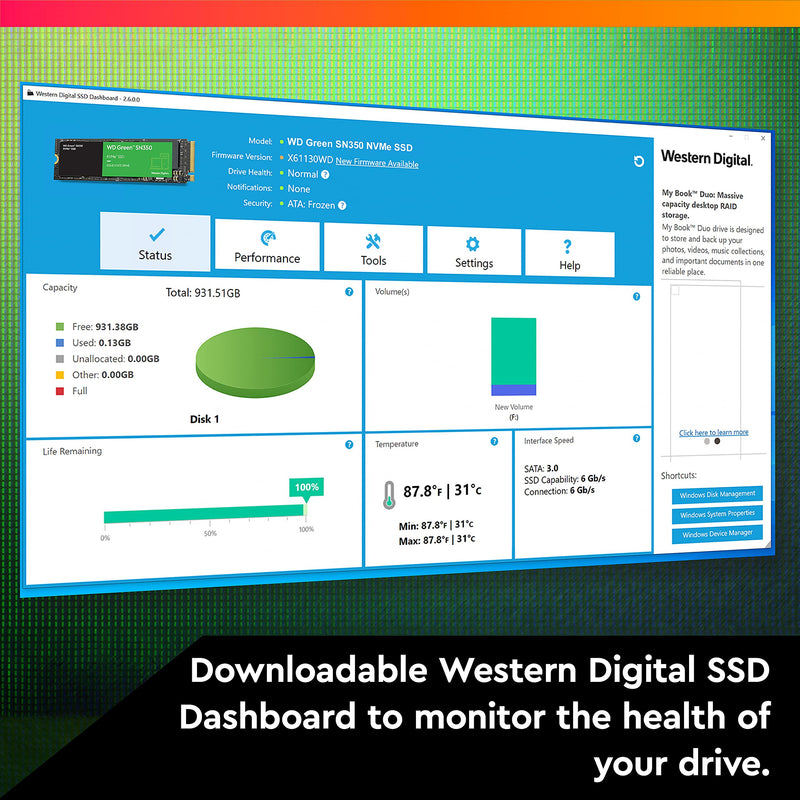  [AUSTRALIA] - Western Digital 500GB WD Green SN350 NVMe Internal SSD Solid State Drive - Gen3 PCIe, M.2 2280, Up to 2,400 MB/s - WDS500G2G0C