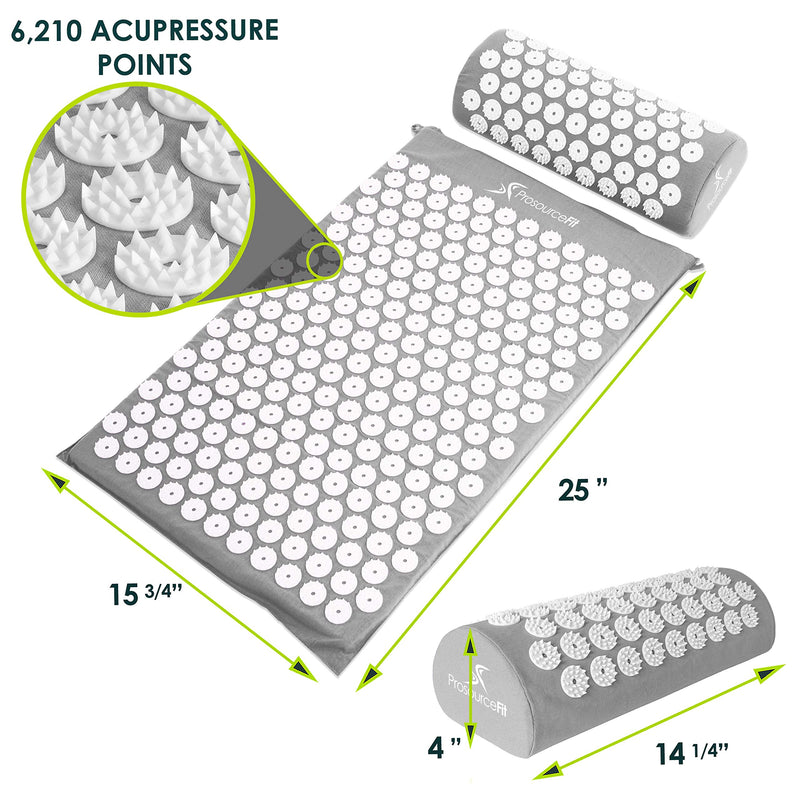  [AUSTRALIA] - ProsourceFit Acupressure Mat and Pillow Set for Back/Neck Pain Relief and Muscle Relaxation Original Grey