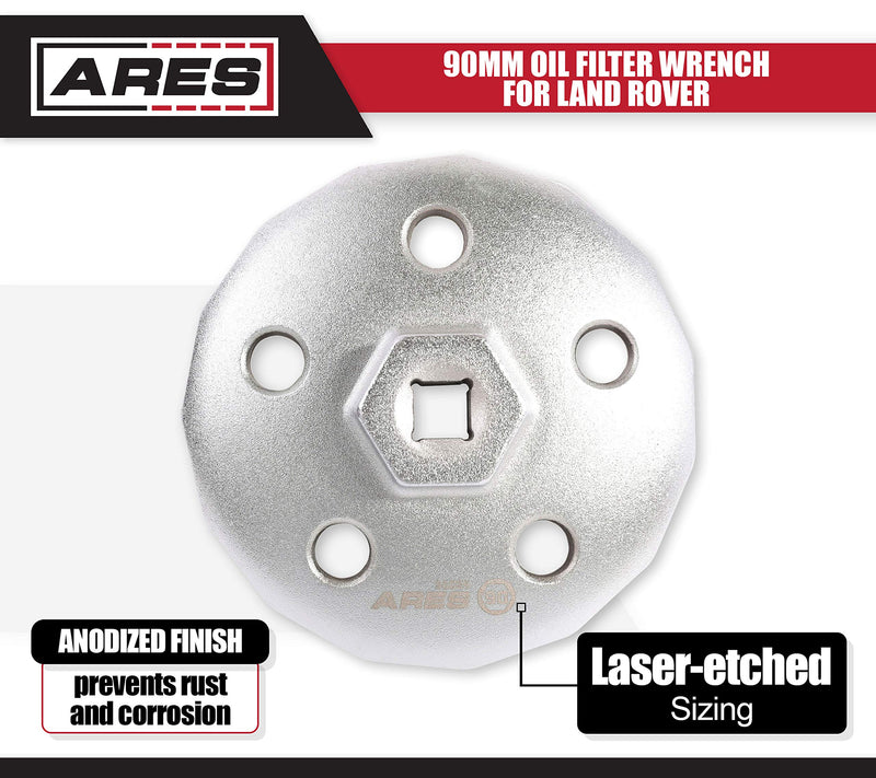  [AUSTRALIA] - ARES 56026-90mm Oil Filter Wrench for Land Rover and Jaguar - 3/8-Inch Drive - Easily Remove Oil Filters on Land Rover, Range Rover and Jaguar Vehicles