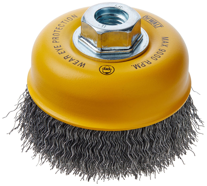  [AUSTRALIA] - DEWALT Wire Cup Brush, Crimped, Carbon Steel, 4-Inch x 5/8-Inch, 11 HP, .014-Inch (DW49101)