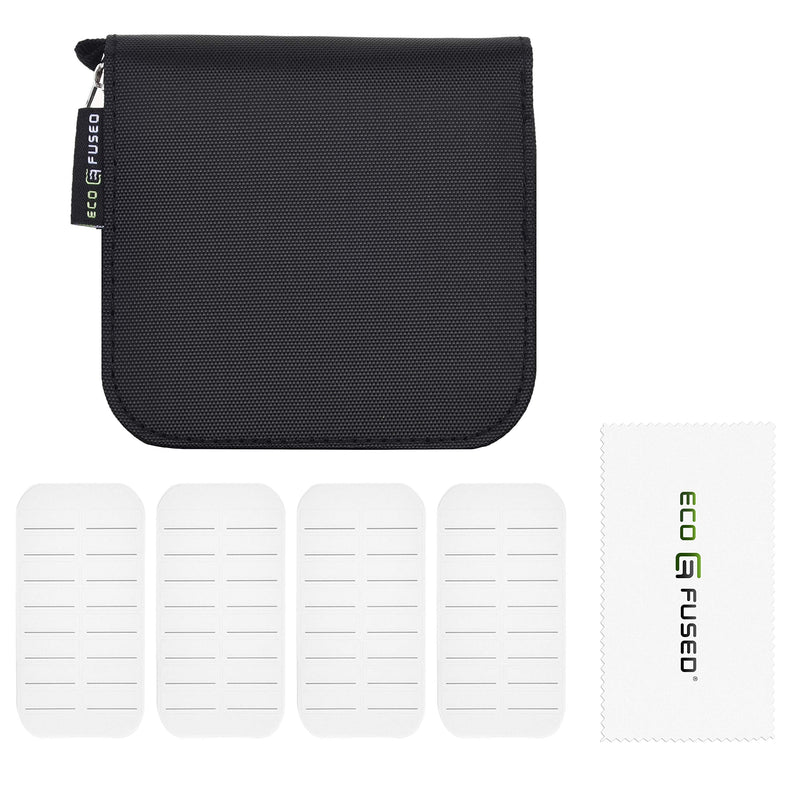 Eco-Fused Memory Card Case - Fits up to 44x SD, SDHC, Micro SD, Mini SD and 4X CF - Holder with 44 Slots (8 Pages) - for Storage and Travel - Microfiber Cleaning Cloth and Labels Included Black - LeoForward Australia