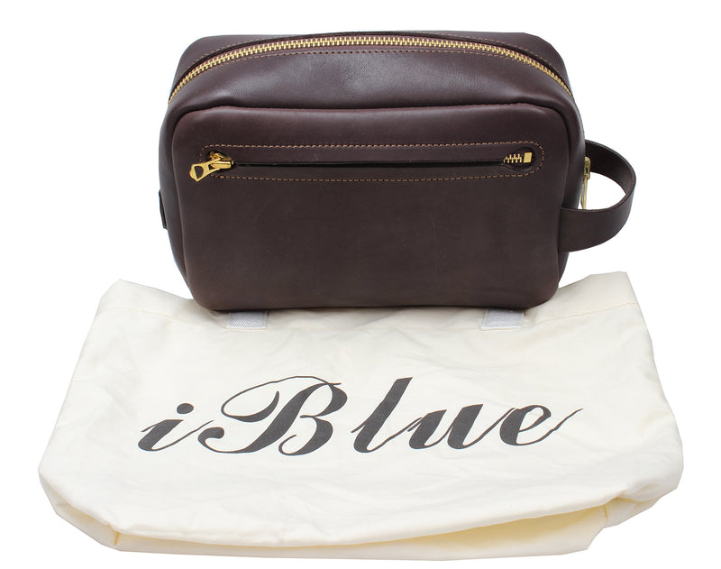 Iblue Leather Toiletry Bag Travel Dopp Kit Shaving Organizer Brown i517 (Dark Brown) dark brown - LeoForward Australia