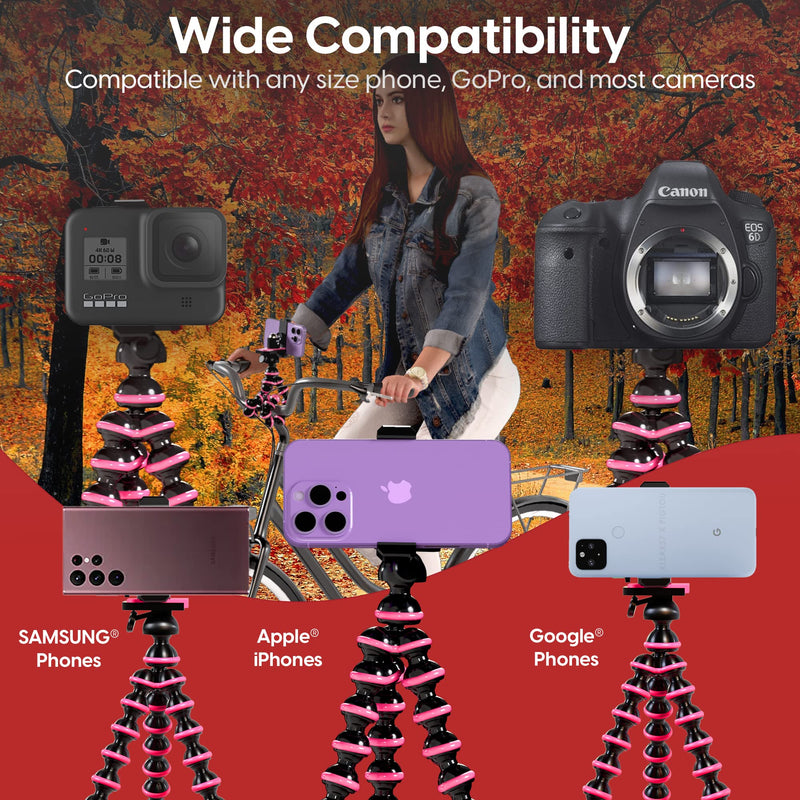  [AUSTRALIA] - TALK WORKS Flexible Tripod for iPhone, Android, Camera - Bendable Legs, Adjustable Stand Holder with Mini Wireless Remote for Selfies, Vlogging, Beauty/Makeup, Live Streaming/Recording - Pink