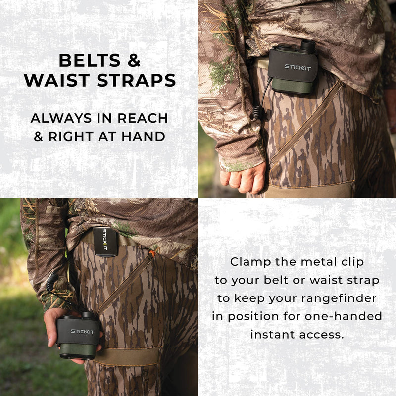  [AUSTRALIA] - STICKIT Magnetic Strap for Hunting Rangefinder, Securely Attaches to Belt, Pack, Gear, Stand or Blind, Silent Hold with Metal Clip and Safety Cord - Rangefinder Not Included