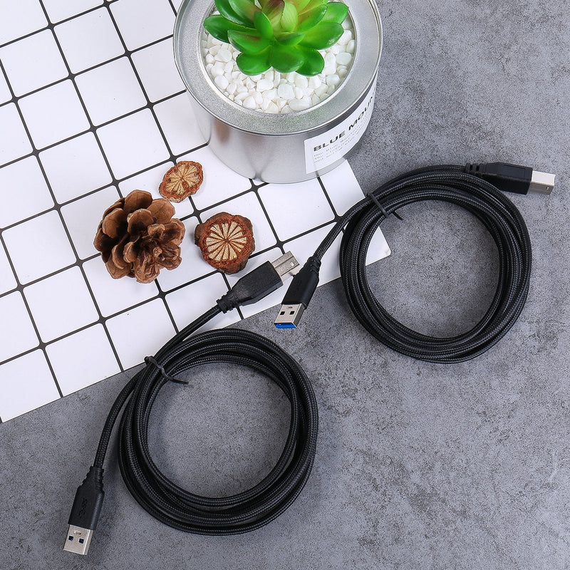  [AUSTRALIA] - USB 3.0 A to B Cable, Besgoods 2-Pack 6ft Extra Long Braided USB 3.0 Cable A Male to B Male Cable Cords - Black