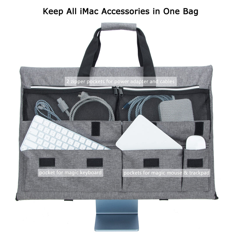  [AUSTRALIA] - KISLANE Travel Carrying Case for 24’’ iMac Desktop Computer, Protective Storage Bag for iMac Monitor Dust Cover with Carry Handle for 24 inch iMac Screen and Accessories (Grey) Grey