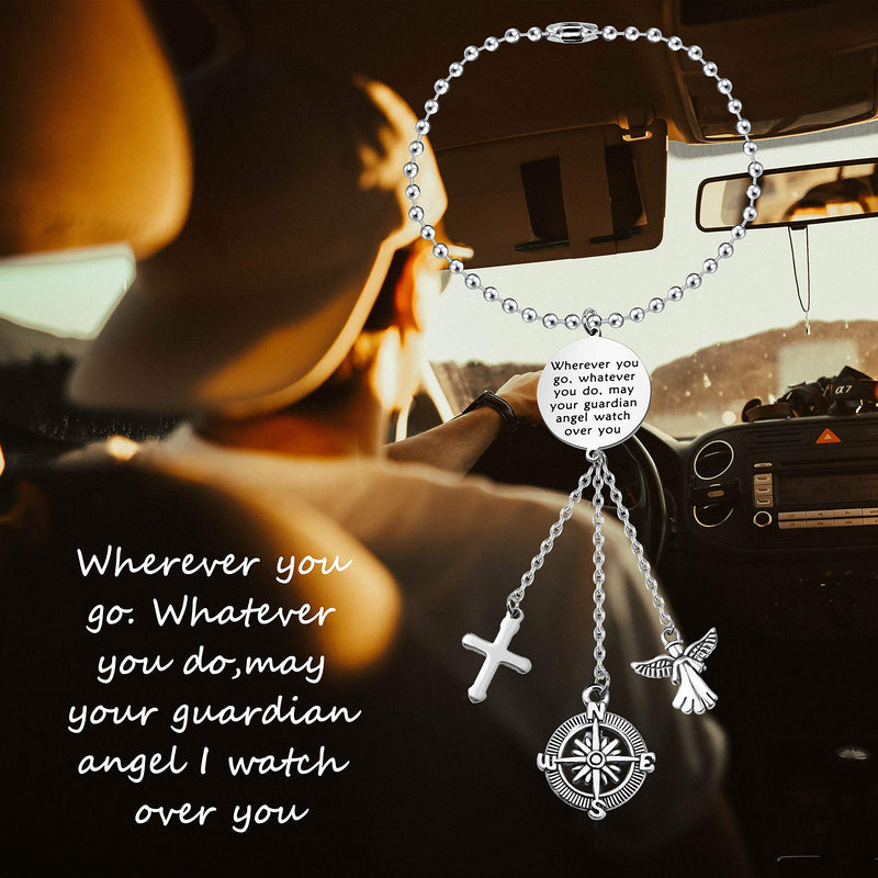 LQRI Guardian Angel Car Charm Guardian Angel Rearview Mirror Wherever You Go May Your Guardian Angel Watch Over You Car Ornament Interior Accessories Car Mirror Charms - LeoForward Australia