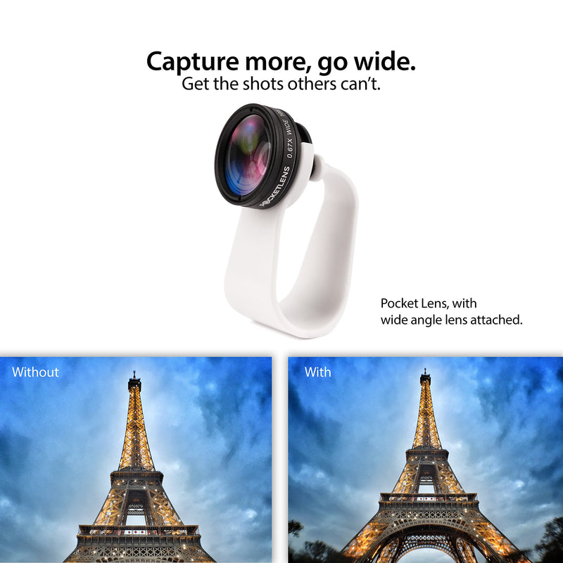  [AUSTRALIA] - iPhone Camera Lens 2-in-1 by Pocket Lens, Macro and Wideangle Lens, Fits All iPhones, iPads, Samsung, Google Phones, Alternative to Olloclip, Comes with Waterproof Pouch