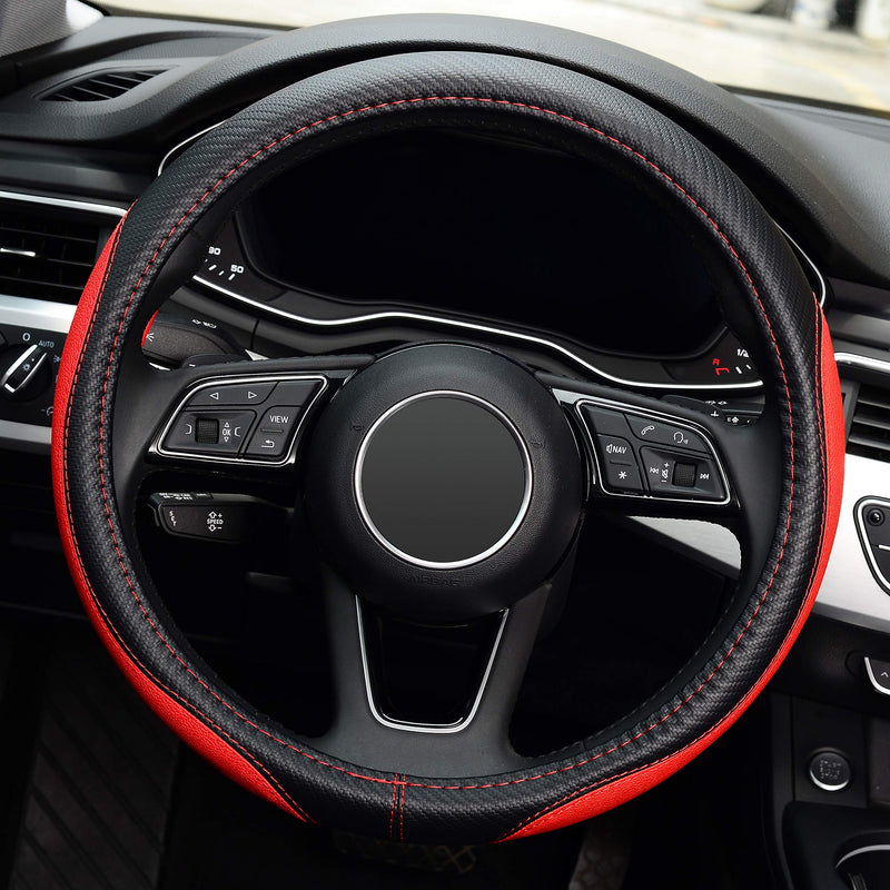 LABBYWAY Microfiber Leather Auto Car Steering Wheel Cover,Universal Fit 15 Inch Anti-Slip Wheel Protector (Red) Red - LeoForward Australia