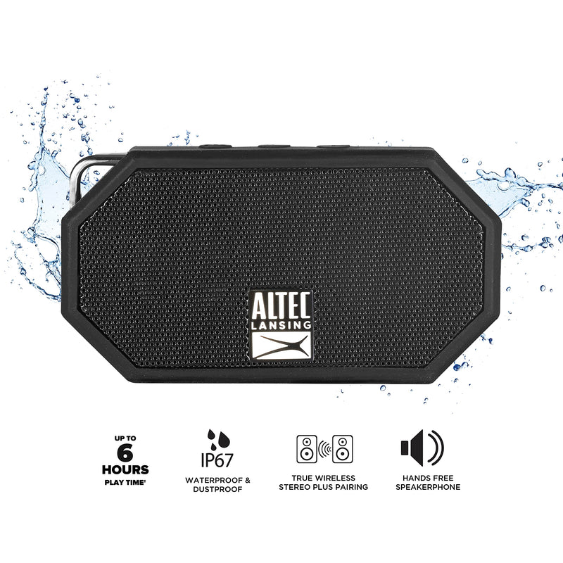  [AUSTRALIA] - Altec Lansing Mini H2O - Waterproof Bluetooth Speaker, IP67 Certified & Floats in Water, Compact & Portable Speaker for Hiking, Camping, Pool, and Beach Black