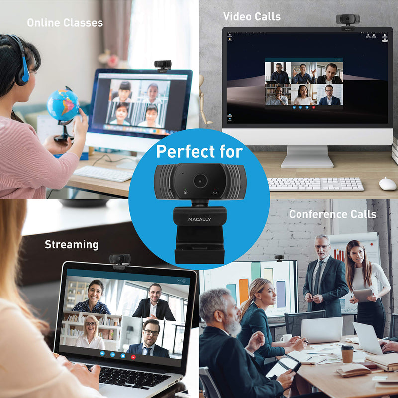  [AUSTRALIA] - Macally 1080P Webcam with Microphone - Stay Connected Virtually - Wide Angle HD Webcam with 120° Views, 30FPS, and Omnidirectional Microphone - PC and Mac Webcam for Streaming or Meetings