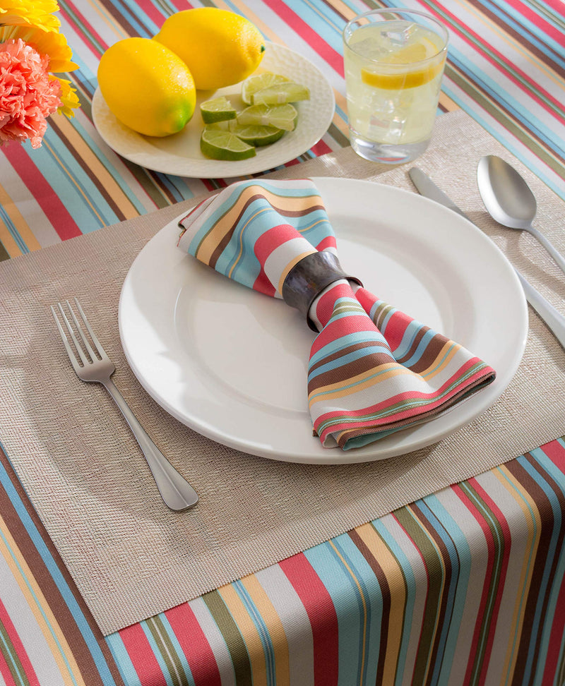 DII Summer Stripe Outdoor Tabletop Collection, Stain Resistant & Waterproof, 60x84" w/Zipper, Stripe Tablecloth, 60x84" w/Zipper - LeoForward Australia