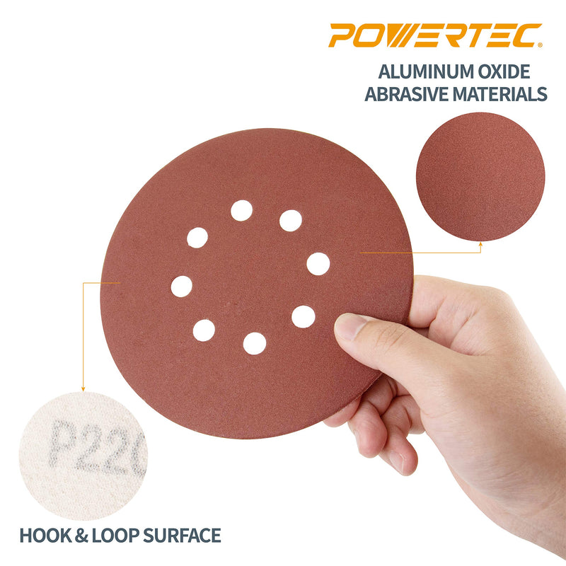  [AUSTRALIA] - POWERTEC 45124 8 Hole Hook and Loop Sanding Disc, 6-Inch, Premium Aluminum Oxide 240 Grit Sandpaper - 25 PK