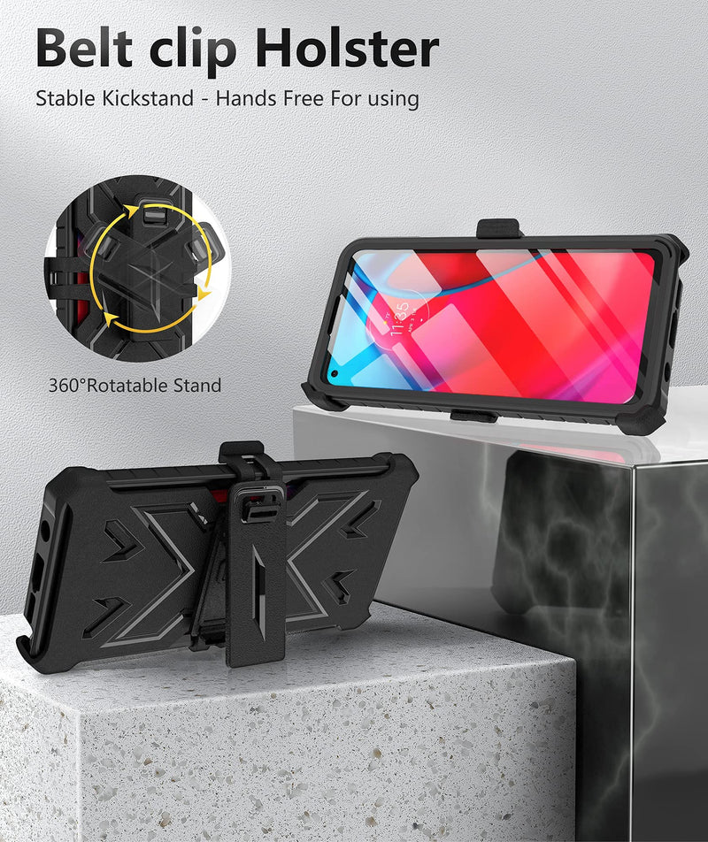  [AUSTRALIA] - for Motorola Moto G Stylus 5G Case: Built-in Screen Protector Kickstand Full-Body Military Grade Three-Layer Protective Shockproof Rugged Phone Cover with Belt Clip Holster Black