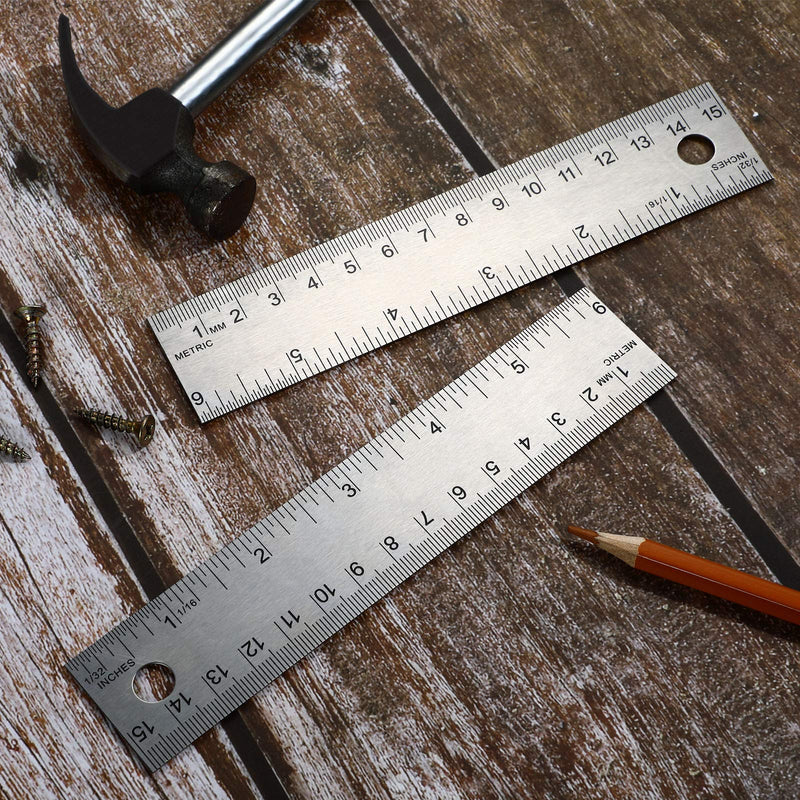  [AUSTRALIA] - 3 Pieces Stainless Steel Cork Back Rulers Metal Ruler Set Non Slip Straight Edge Cork Base Rulers with Inch and Metric Graduations for School Office Engineering Woodworking (6 Inches)