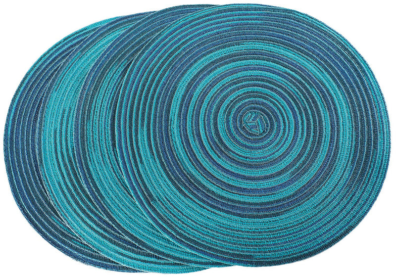  [AUSTRALIA] - Peking Round Placemats Set of 6, Cotton Woven Placemat Heat-Resistant Non-Slip Washable Table Mats for Dining Table 15 Inch Blue 6 PCS
