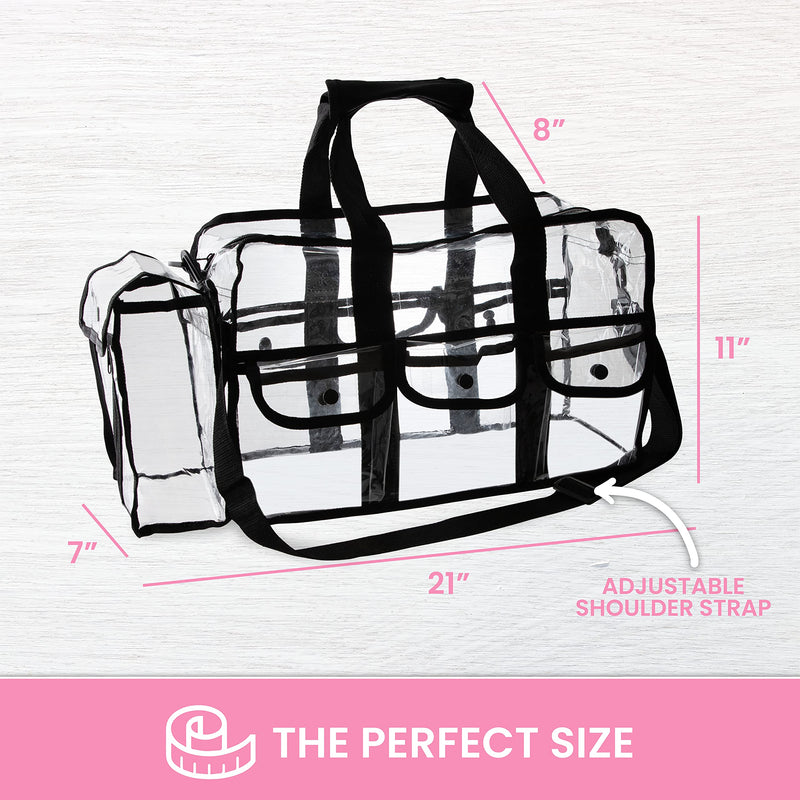 Premium Clear Makeup Organizer PVC Toiletry Bag 17 inch x 9 inch x 10 inch Transparent Cosmetic Bag for Women Sturdy Zipper and 4 External Pockets for Toiletries Adjustable Strap Large Makeup Bag - LeoForward Australia