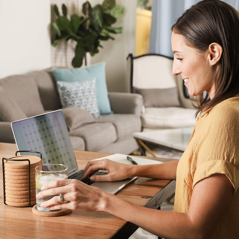  [AUSTRALIA] - Cork Coasters with Lip for Drinks Absorbent | 12 Set 4 Inch Thick Rustic Saucer with Metal Holder Heat & Water Resistant | Best Reusable Natural Round Coasters for Bar Glass Cup Table