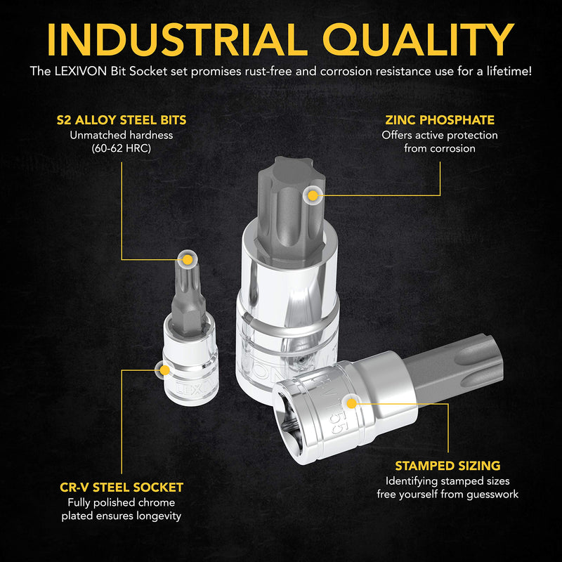  [AUSTRALIA] - LEXIVON Torx Bit Socket Set, Premium S2 Alloy Steel | 13-Piece Star T8 - T60 Set | Enhanced Storage Case (LX-143)