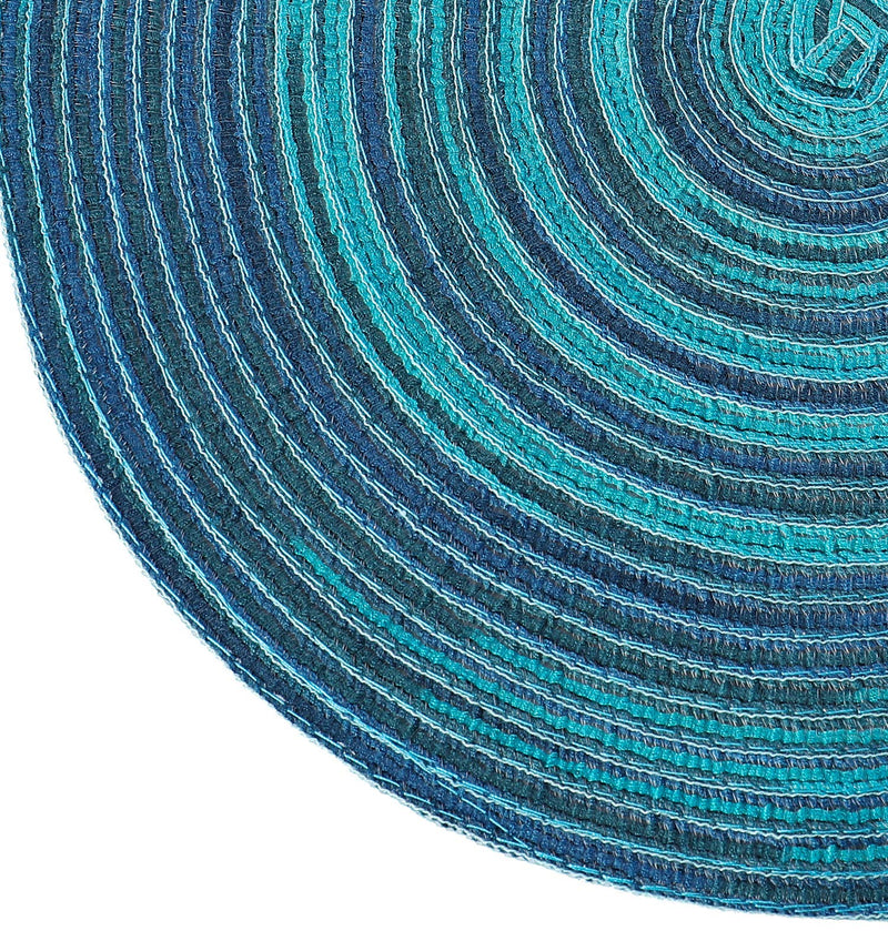  [AUSTRALIA] - Peking Round Placemats Set of 6, Cotton Woven Placemat Heat-Resistant Non-Slip Washable Table Mats for Dining Table 15 Inch Blue 6 PCS