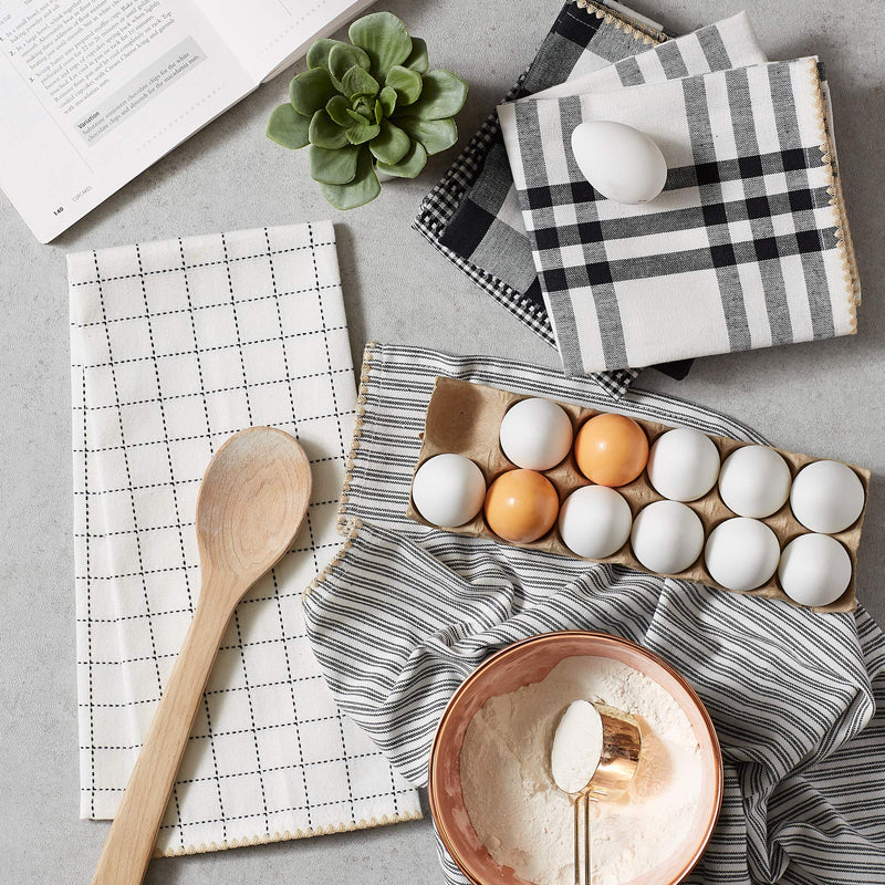 [AUSTRALIA] - DII Farmhouse Woven Dishtowel Set, 18x28, Black 5 Piece 18x28"