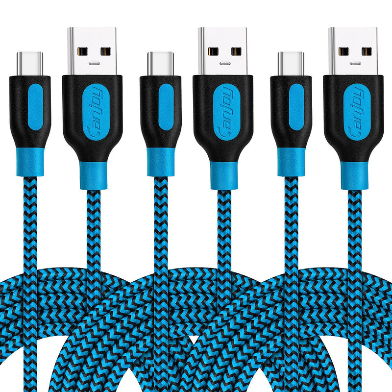  [AUSTRALIA] - USB Type C Cable, Canjoy 3Pack 10ft Braided USB C Charger Cable Fast Charging Cord Compatible Samsung Galaxy S10 S9 S8 Plus Note 9 Note 8, Google Pixel XL 2XL 3XL, LG G7 ThinQ, Moto X4 Z3 G6, HTC U12 Blue Blue Blue