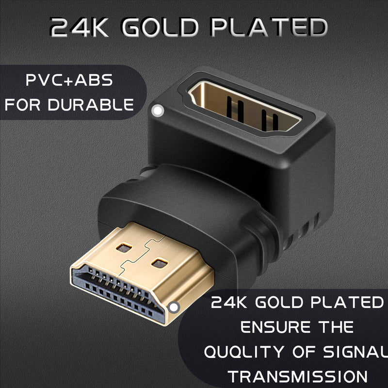  [AUSTRALIA] - 2 Pack HDMI Adapter, Tsemy Right Angle 90 Degree Gold Plated HDMI Male to Female Connector, Female to Female HDMI Connector, Support 3D 4K 1080P HDMI Extender for HDTV Laptop PC