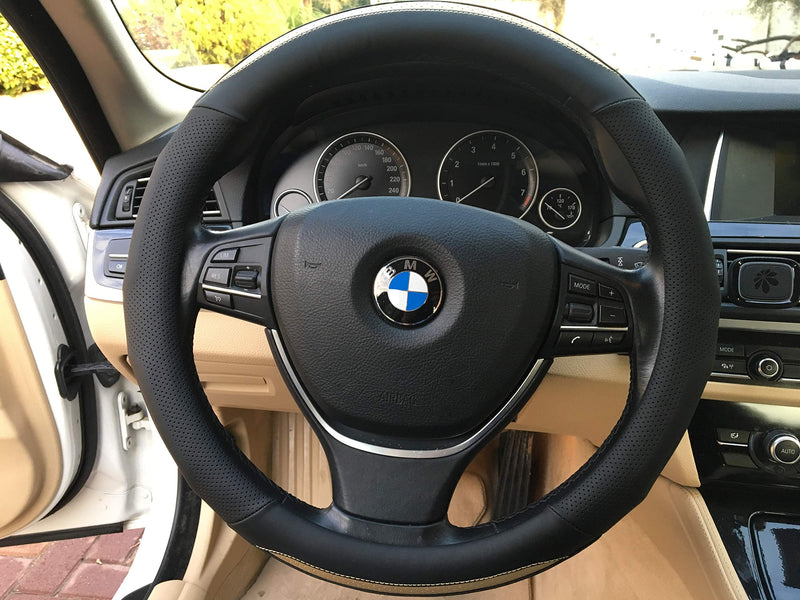 ANDALUS Car Steering Wheel Cover, Microfiber Leather, Universal 15 inch (Black & Beige) Black, Beige - LeoForward Australia