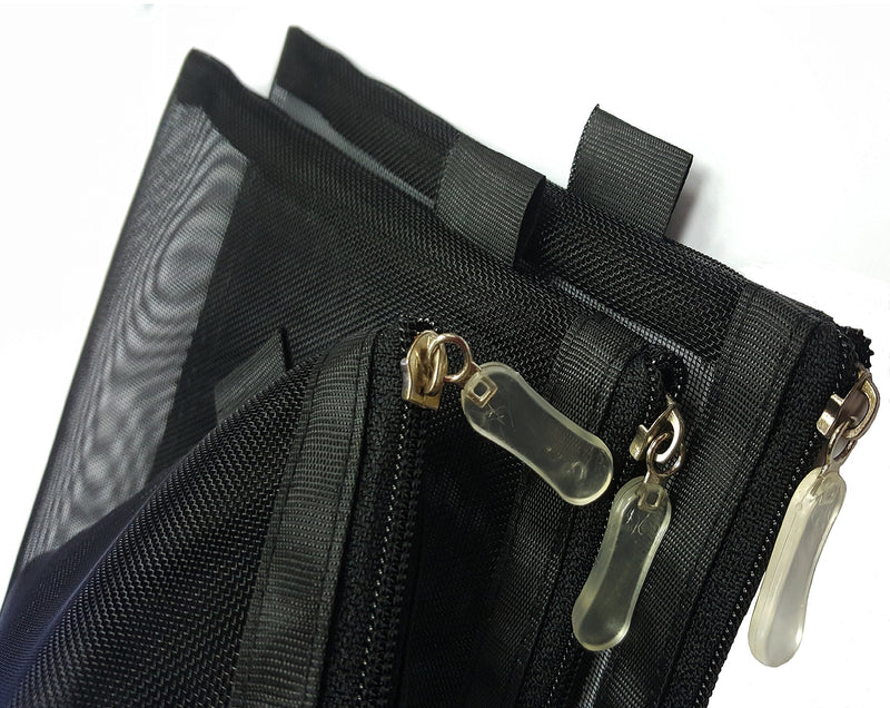 Borispaper 3 pieces Multifunctional Portable Travel Toiletry Pouch Nylon Mesh Cosmetic Makeup Organizer Bag with Zipper (Black) Black - LeoForward Australia