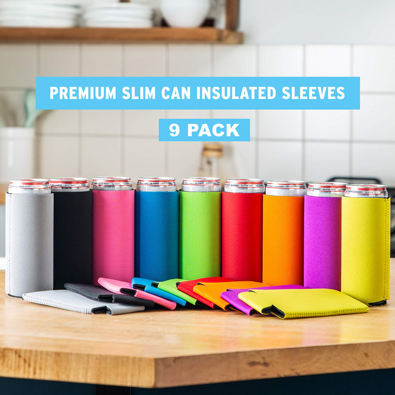  [AUSTRALIA] - Slim Can Cooler Sleeves (9 Pack) for White Claw Sleeves for 12oz Skinny Can Coolers - Soft Insulated Slim Sleeves for Cans - Beer Sleeves for Cans like Michelob Ultra Can Holders for Tall Skinny Cans