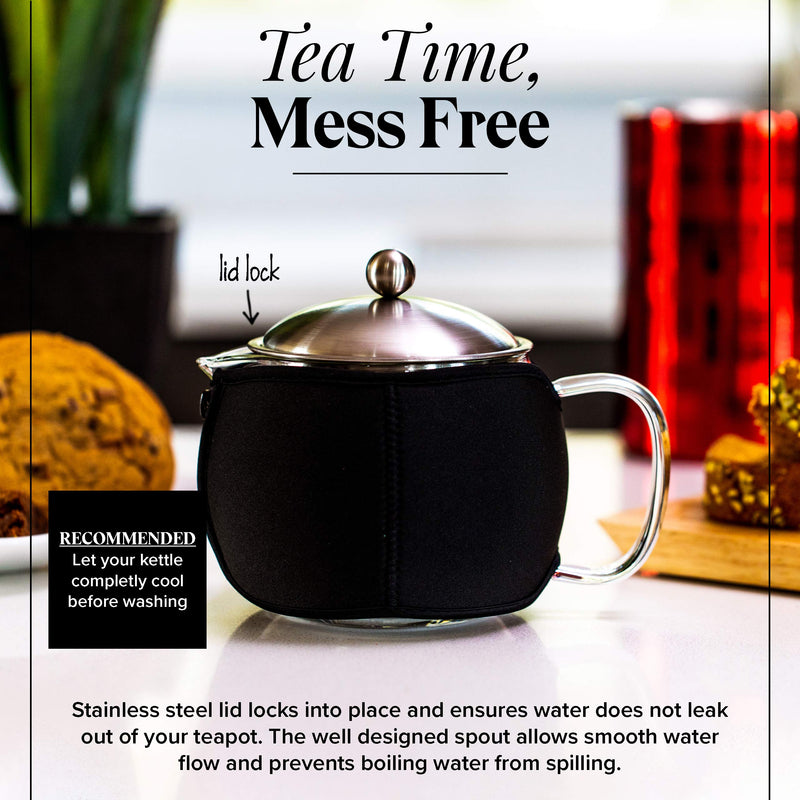 Teapot with Infuser for Loose Tea - 40oz, 3-4 Cup Tea Infuser, Clear Glass Tea Kettle Pot with Strainer & Warmer - Loose Leaf, Iced Tea Maker & Brewer Standard - LeoForward Australia