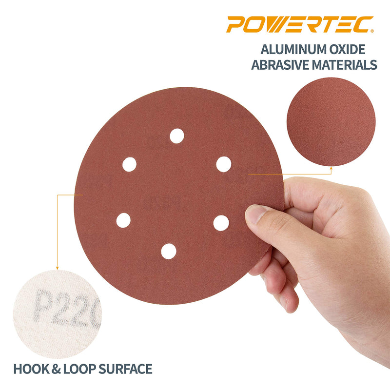  [AUSTRALIA] - POWERTEC 45208 6 Hole Hook and Loop Sanding Disc, 6-Inch, Premium Aluminum Oxide 80 Grit Sandpaper - 25 PK