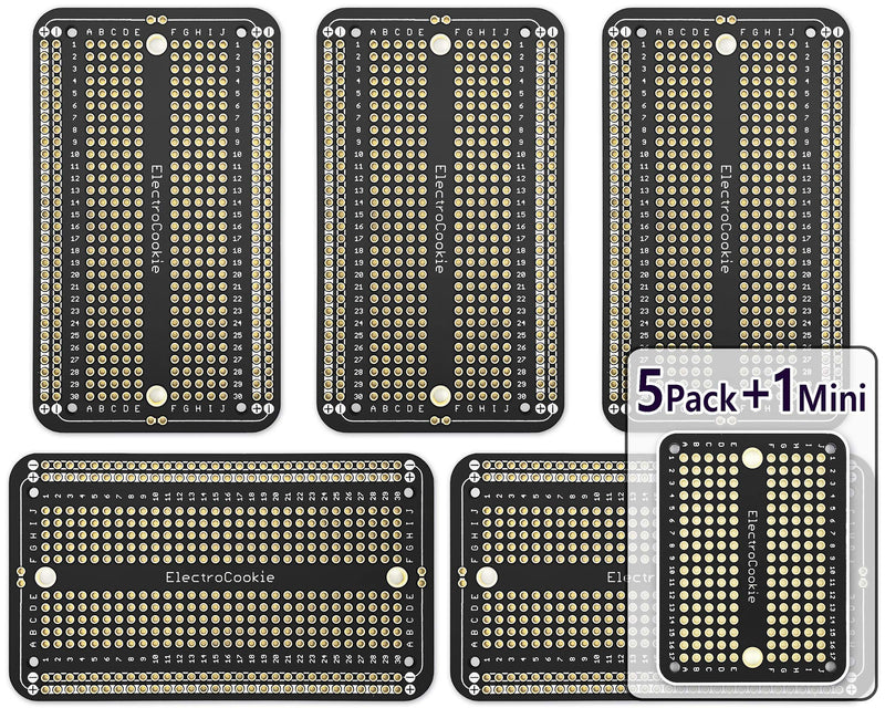 [AUSTRALIA] - ElectroCookie Prototype PCB Solderable Breadboard for Electronics Projects Compatible for DIY Arduino Soldering Projects, Gold-Plated (5 Pack + 1 Mini Board, Matte Black) 2.Black