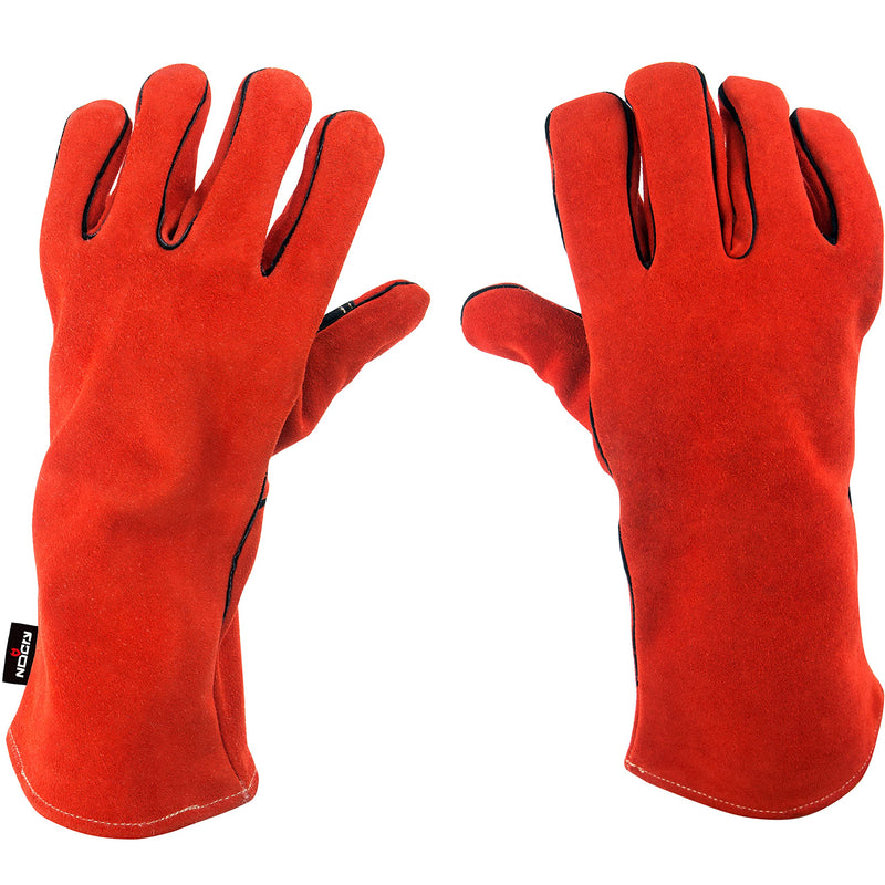  [AUSTRALIA] - NoCry Near Fire Proof Mig Tig Welding Gloves; Animal Handling, BBQ, Grilling, Fire Pit, Pizza Oven, Forging; Premium Heat Resistant Gloves; Cowhide Leather; Long 14 Inch Forearm Protection; Size Large Large (Pack of 1) Red