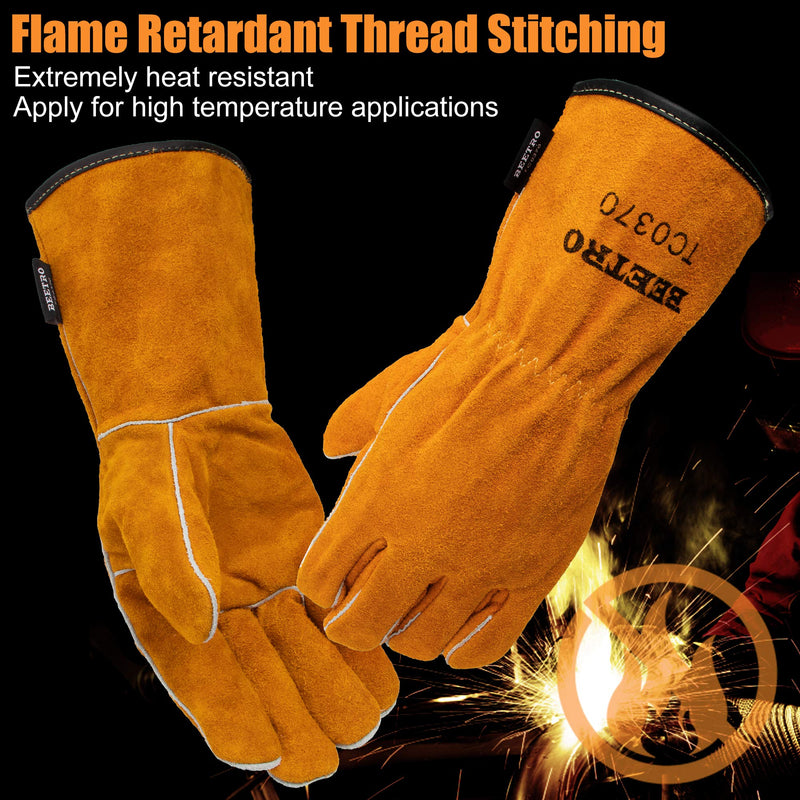  [AUSTRALIA] - BEETRO Welding Gloves, Cow Leather Forge/Mig/Stick Welder Heat/Fire Resistant, Mitts for Oven/Grill/Fireplace/Furnace/Stove/Pot Holder/Tig Welder/Wood Burner/BBQ/Animal handling glove with Soft Lining, 1 Pair 2 Count (Pack of 1)