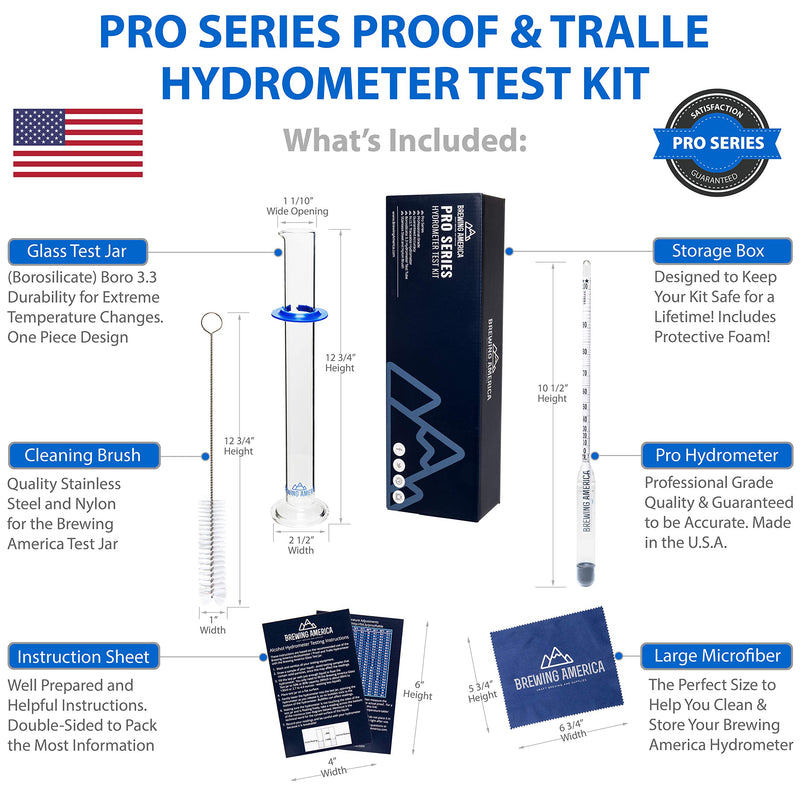 Hydrometer Alcohol Meter Test Kit: Distilled Alcohol American-Made 0-200 Proof Pro Series Traceable Alcoholmeter Tester Set with Glass Jar for Proofing Distilled Spirits - Made in America - LeoForward Australia