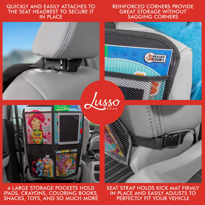  [AUSTRALIA] - Kick Mats (2 Pack) - Car Seat Back Protectors with Odor Free, Premium Waterproof Fabric, Reinforced Corners to Prevent Sag, and 4 Mesh Pockets for Large Storage Black with Red Stitching