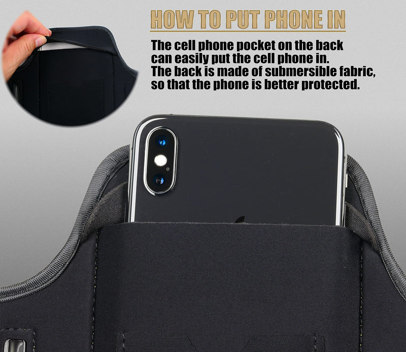 Cell Phone Armband Case. for Screen Size of 6.8 inches and Below. with Card Holder, Key Slot, & Earphone Cord Holder. Wear in Running, Workout, Sports, Fitness and Gym. (Dark Black, S 5.8") Dark Black S 5.8" - LeoForward Australia