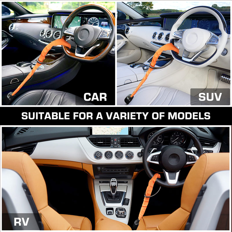  [AUSTRALIA] - Steering Wheel Lock for Car Universal Anti-Theft Device Adjustable Seat Belt Buckle Steering Wheel Lock Fits Most Vehicles Orange