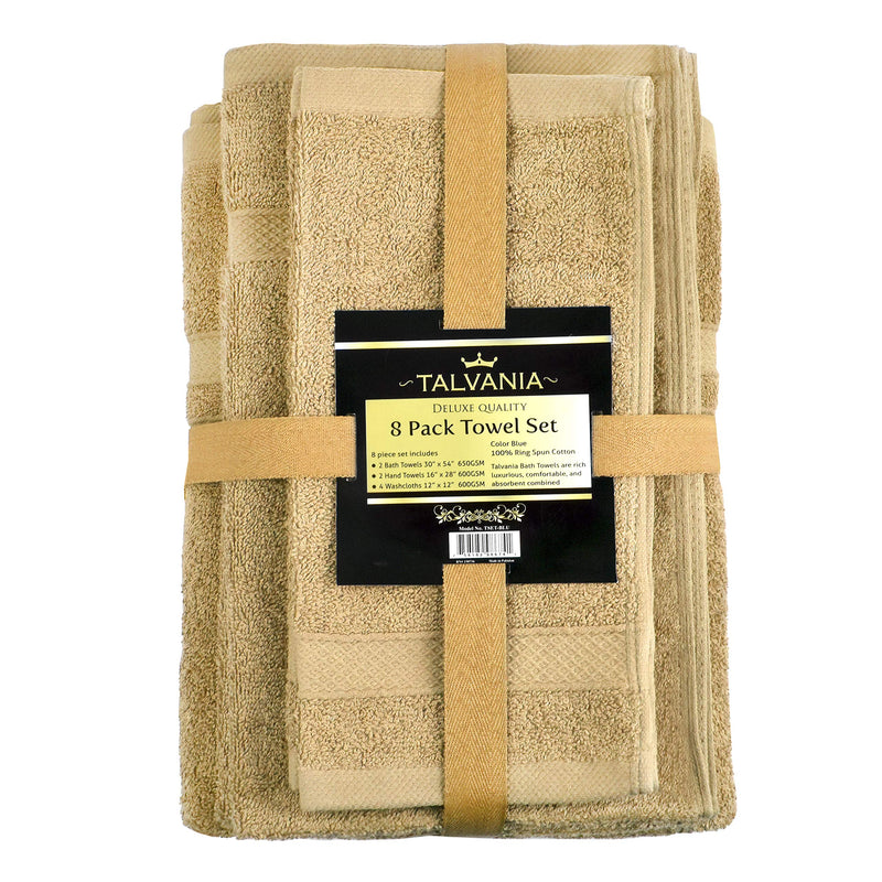  [AUSTRALIA] - Talvania Bath Towel Set - Luxury Hotel Bath Towels 100% Ring Spun Cotton 8 Piece Towel Set; 2 Bath Towels, 2 Hand Towels and 4 Washcloths Perfect for Bathrooms, Guest Room, Spa or Hotels (Beige) Beige