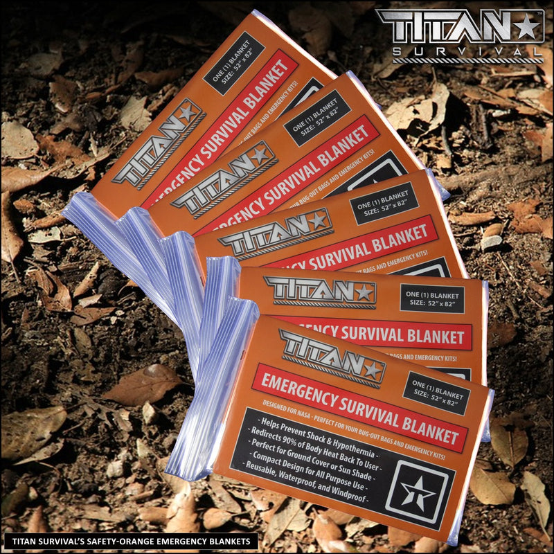  [AUSTRALIA] - Titan Survival's Two-Sided Emergency Mylar Survival Blankets, 5-Pack (Safety-Orange) Safety-orange (52" X 82")