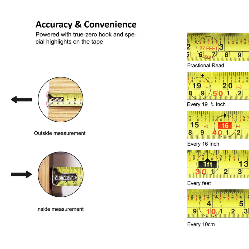  [AUSTRALIA] - MulWark 26ft Measuring Tape Measure by Imperial Inch Metric Scale with Both-Side Metal Blade,Magnetic Tip Hook and Shock Absorbent Case-for Construction,Contractor,Carpenter,Architect,Woodworking