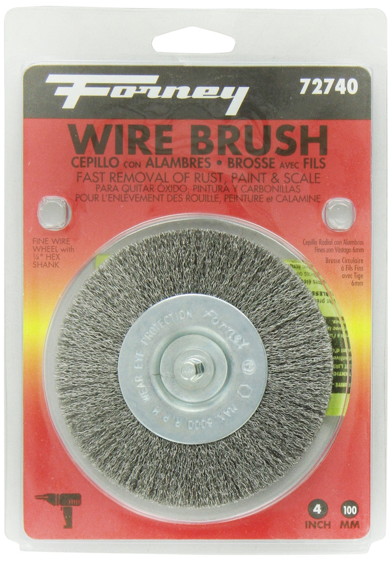  [AUSTRALIA] - Forney 72740 Wire Wheel Brush, Fine Crimped with 1/4-Inch Hex Shank, 4-Inch-by-.008-Inch