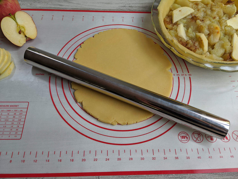 [AUSTRALIA] - Checkered Chef Rolling Pin and Mat - Stainless Steel Rolling Pin With Silicone Non Slip/Non Stick Pastry Mat With Measurements - Perfect For Rolling Bread Dough, Pizza, Cookies and Pie Rolling Pin & Mat