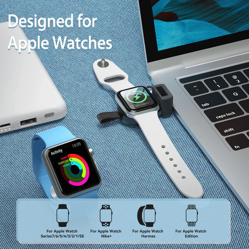  [AUSTRALIA] - NEWDERY Charger for Apple Watch Portable iWatch USB Wireless Charger, Travel Cordless Charger with Light Weight Magnetic Quick Charge for Apple Watch Series 7 6 5 4 3 2 1 SE (Black) Black