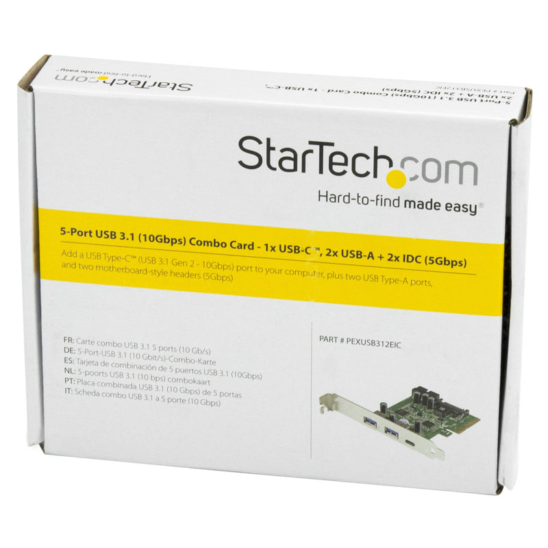  [AUSTRALIA] - StarTech.com USB 3.1 PCIE Card - 5 Port - 1x USB-C - 2x USB-A - 1x 2 Port IDC - Internal USB Header Expansion - USB C PCIe Card (PEXUSB312EIC) 2x USB-A + 1x USB-C + 2 Int