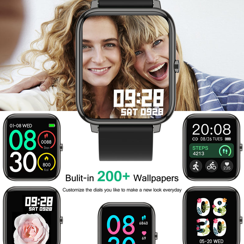  [AUSTRALIA] - Popglory Smart Watch, Smartwatch with Blood Pressure, Blood Oxygen Monitor, Fitness Tracker with Heart Rate Monitor, Full Touch Fitness Watch for Android & iOS for Men Women Black