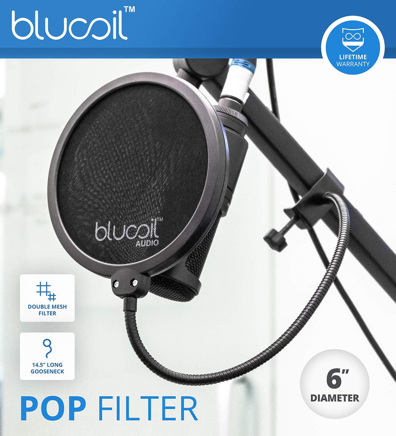  [AUSTRALIA] - Blucoil Pop Filter Windscreen for Professional Handheld Microphones - Double Layer Screen with Flexible Gooseneck Clip and Swivel Mount for Podcasts, Livestreams, Studio Recording, and Broadcast
